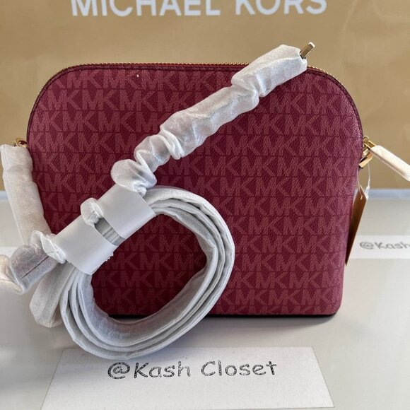 Michael Kors crossbody dome bag medium jet set travel MK signature bag Berry - Picture 4 of 10